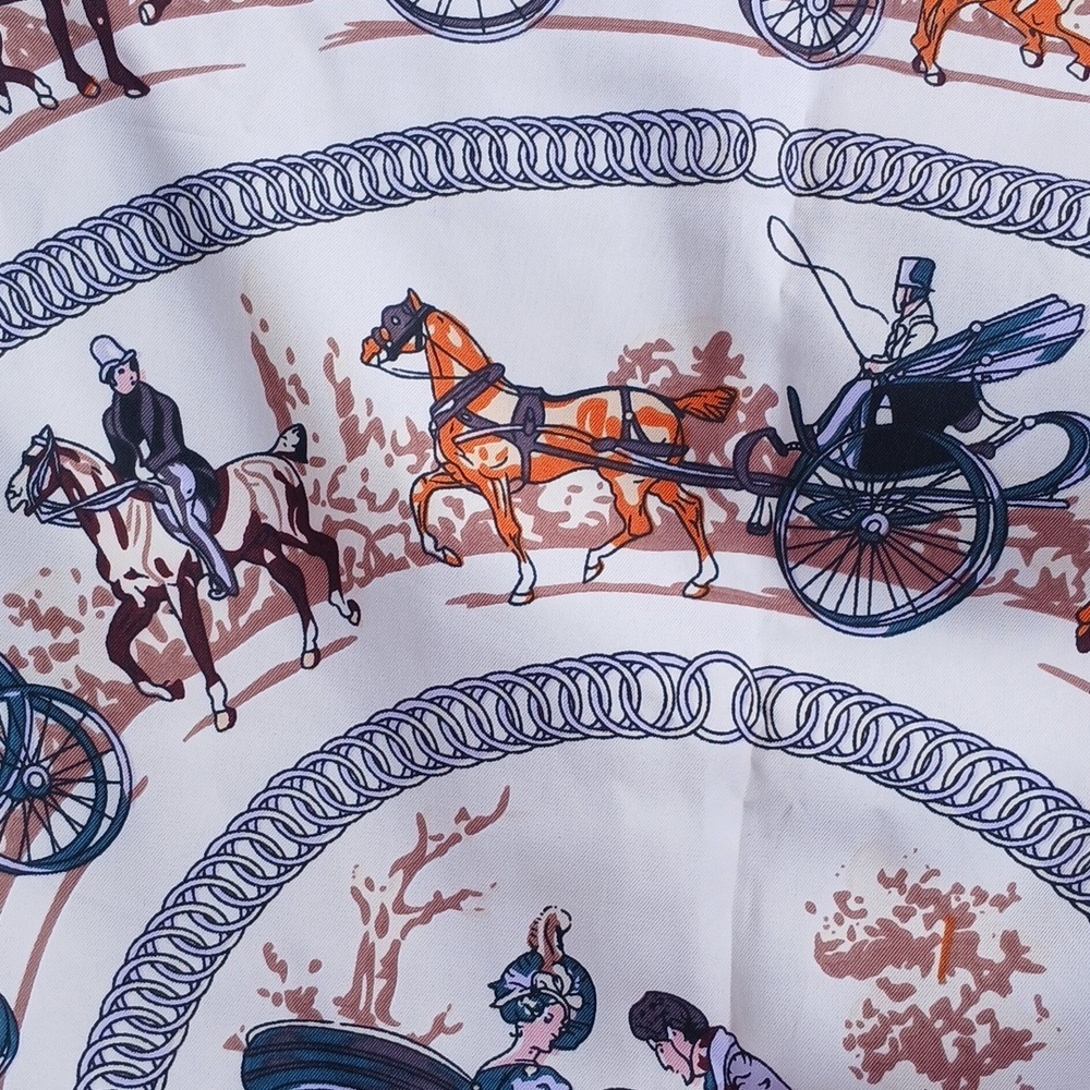 Vibrant Orange SUSISANG  100% Silk Horse And Carriage Scarf - Picture 5 of 6
